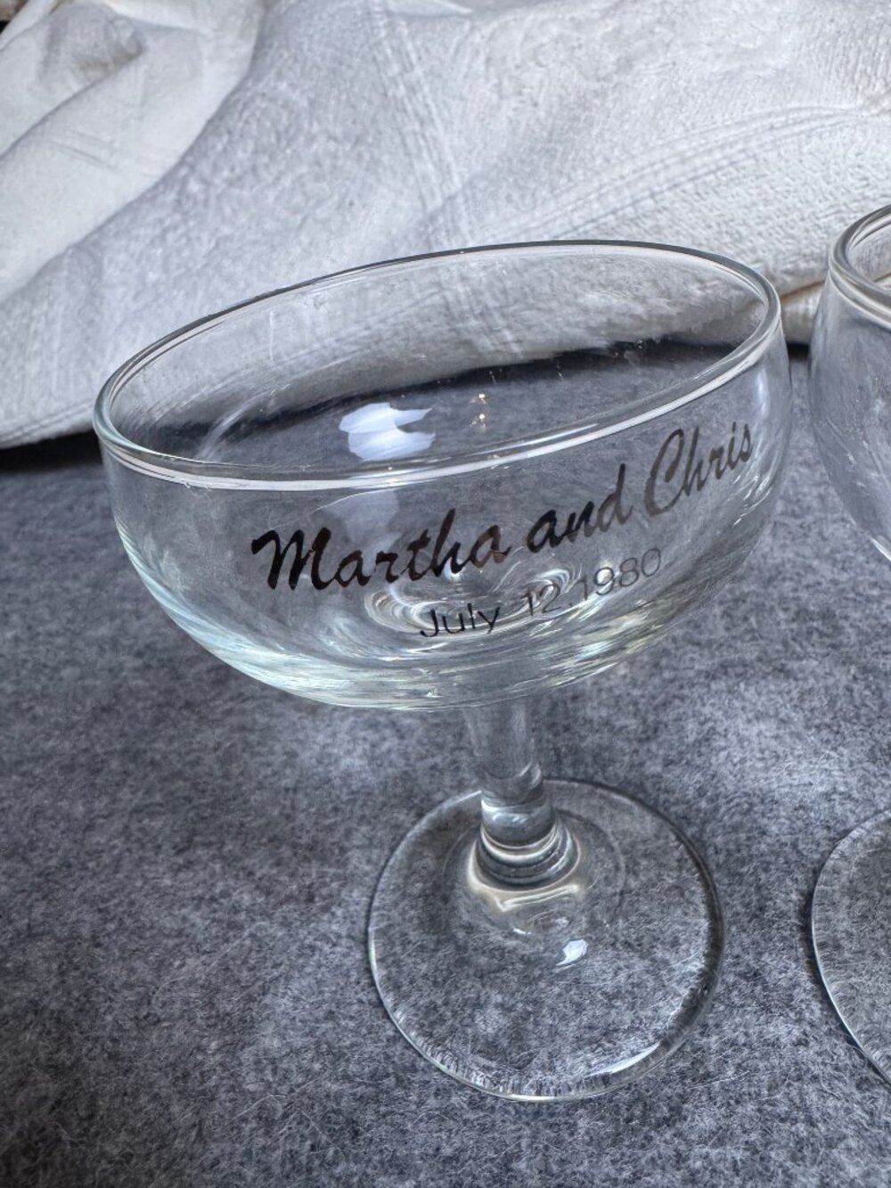 Vintage 1980 Personalized Wedding Champagne Coupe Glasses, Set of 2 - Picture 4 of 7